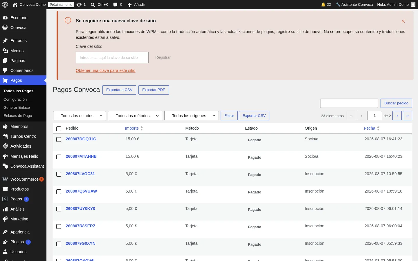 Configuración de pagos en Convoca Gateway