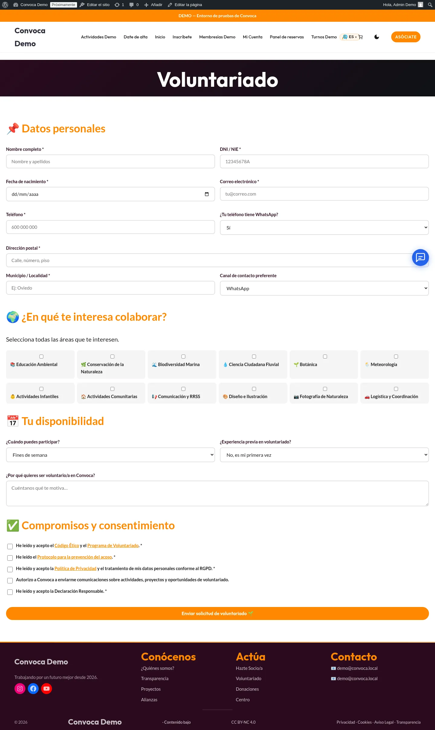 Formulario de voluntariado de Convoca